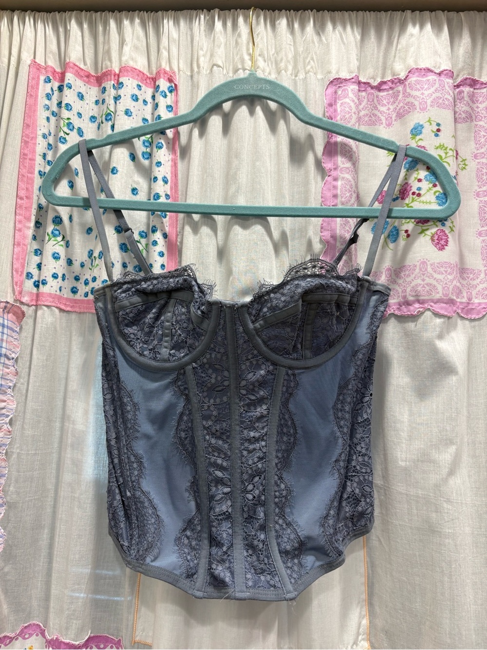 Gray Blue Lace Bustier Corset Going Out Top - Women Intimates & Sleepwear